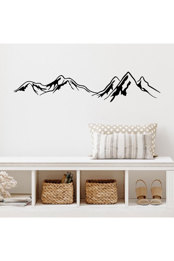 Mountain Wall Decal, Mountain Decals for for Vehicles, 48 x 10 Inch Mountains Peaks Wall Stickers, Black Minimalist Adventure Decor, Vinyl for Bedroom Nursery Living Room Wall Decor