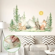 Mountain Wall Decals 51.2x31.5 inch Large Tree Wall Decals Peel and Stick Forest Tree Woodland Animal Wall Decals for Kids Room Decor
