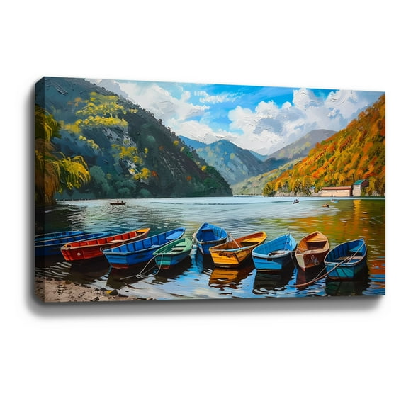 Mountain Wall Decor Mountain Wall Art River PaintingValley Kayak Canvas Wall Art Painting For Livingroom Decor Office Bedroom Decoration