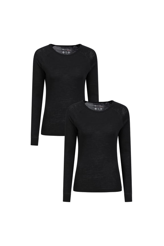 Womens Merino Wool Round Neck Base Layer Top (Pack of 2)