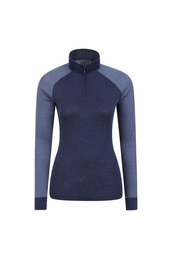 Womens Merino Wool Zip Neck Thermal Top