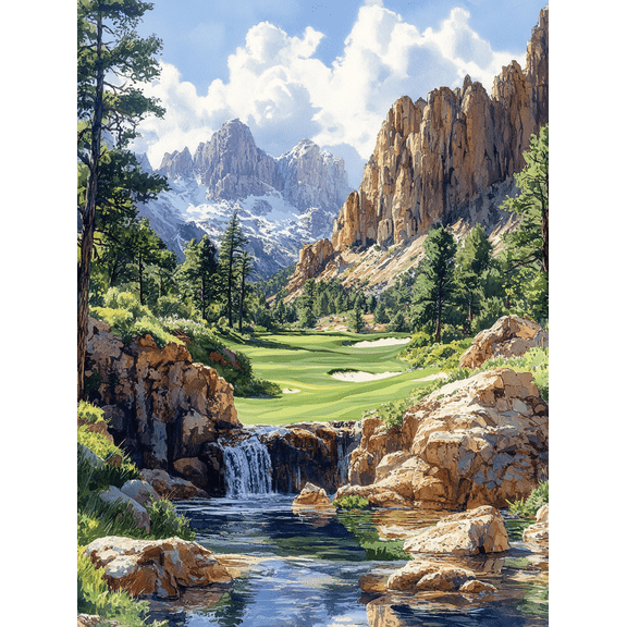 Mountain Waterfall Canvas Art Print Suitable for Living Room Bedroom Office Golf Course Decor and Spa Decoration