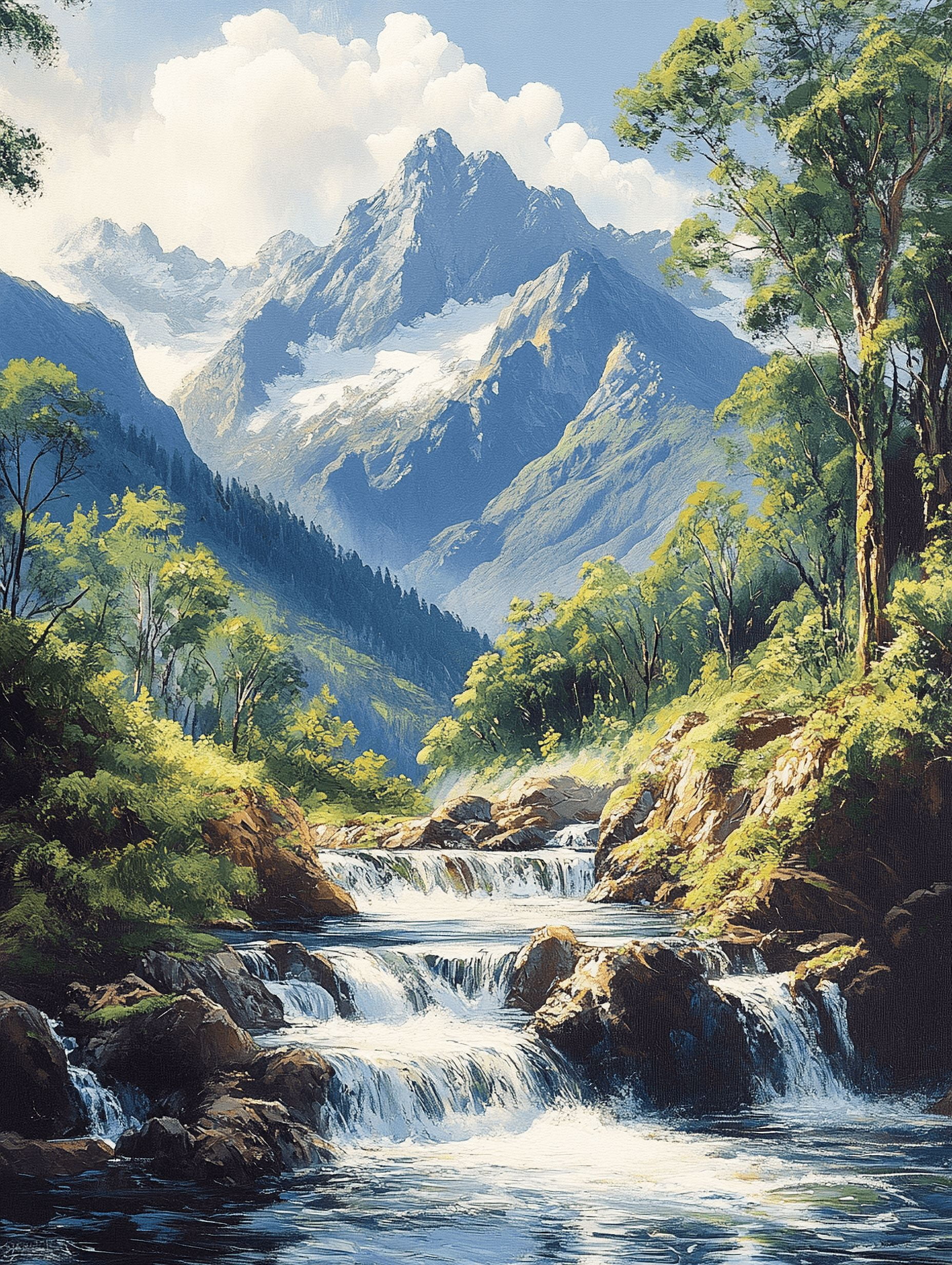 絵画 Mountain waterfall Mountain Waterfall – 45 Degree