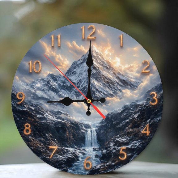 Mountain Waterfall Clock Wall Clock Decor Home Decor 10-Inch Silent Wooden Wall Clock, Battery Operated (AA Batteries Not Included), Artistic Home Decor
