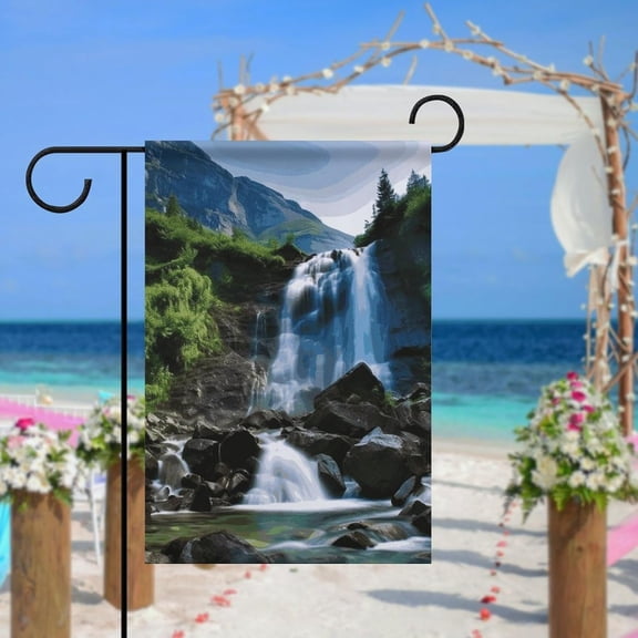 Mountain Waterfall Garden Flag Double-Sided 12x18 Inch Polyester Spring Summer Outdoor Yard Decor