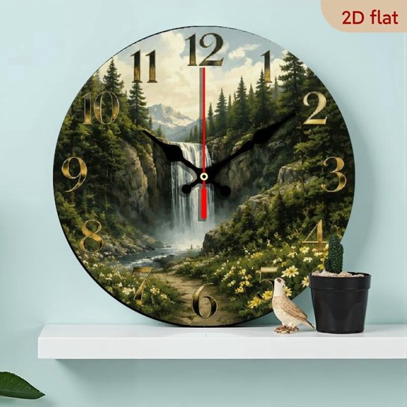 Mountain Waterfall Nursery Wall Clock, 10 Inch Silent Quartz Movement for Kitchen and Apartment, Perfect Home Decor Gift, Battery Operated (1 AA Required)