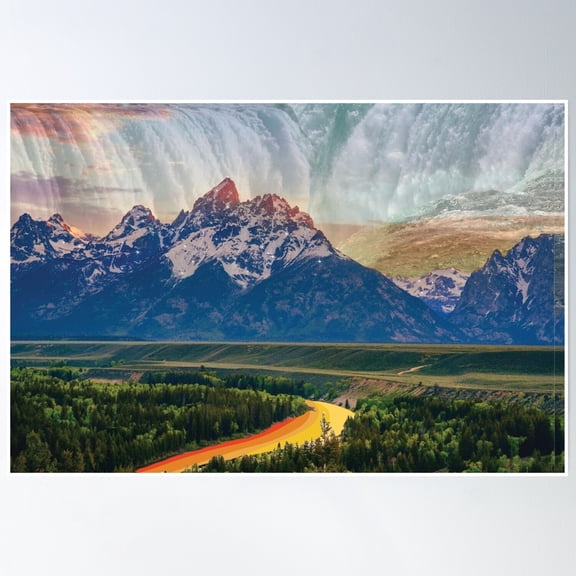 Mountain Waterfall Poster Wall Art, Modern Wall Decor, 8x12 UNFRAMED