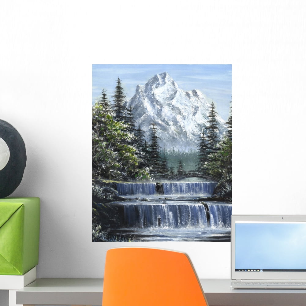 Mountain Waterfalls Wall Mural by Wallmonkeys Peel and Stick Graphic ...