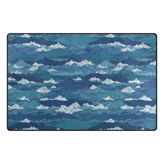 Mountain Wave Blue Memory Foam Area Rug 31"x20" Non Slip, Absorbent, Fade Proof for Living Room, Bedroom, Office