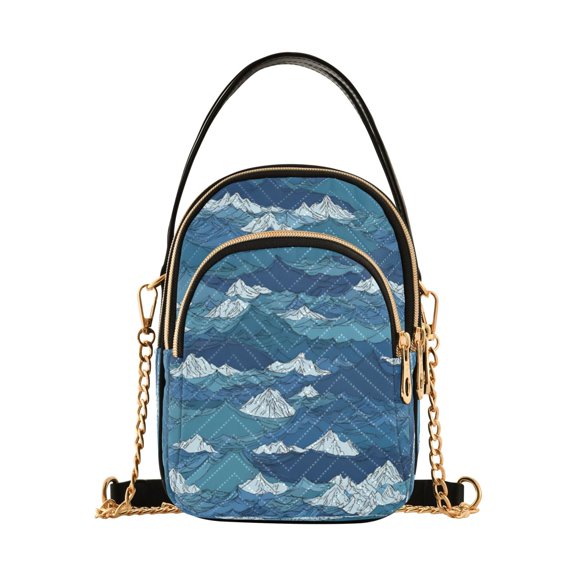 Mountain Wave Blue Women's Crossbody Handbags Leather Crossbody Bags Fanny Pack Chest Bag for Travel