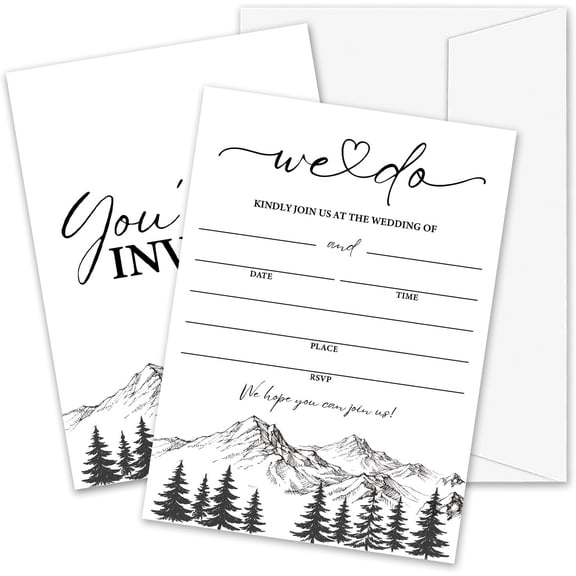 Mountain Wedding Invitations, 5"x 7" Minimalism Wedding Invites Card With Envelopes, 25 PCS for Party Decorations and Supplies - A09