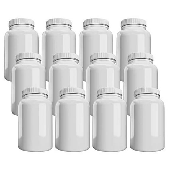 Mountain West Company 12 Pack White Pill Bottle with Lid, Storage, Plastic Pill Container, 150cc Capacity