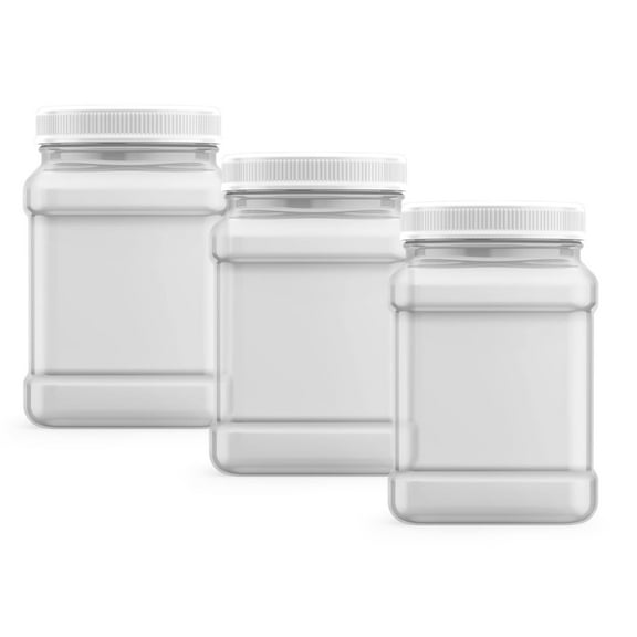 Mountain West Company 48 fl oz Square Clear Jar with Pinch Handle, 3 Count, Pantry & Food Storage, Plastic Container with Lid