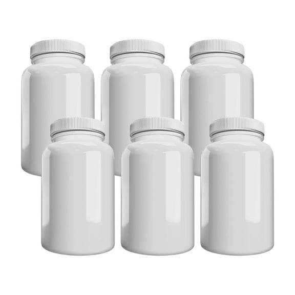 Mountain West Company 6 Pack White Pill Bottle with Lid, Storage, Plastic Pill Container, 120cc Capacity