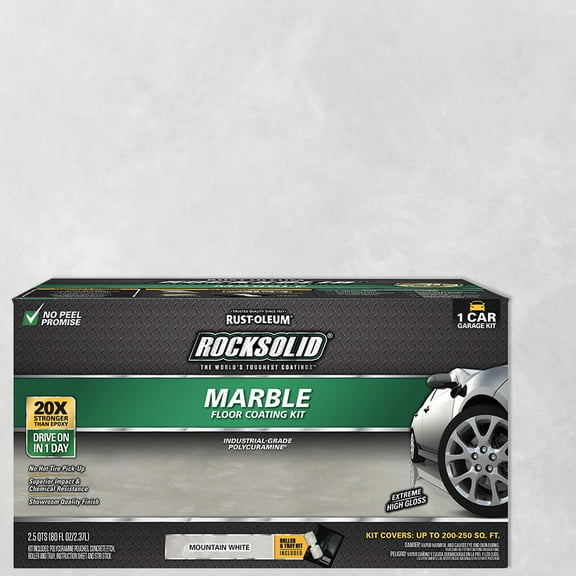 Mountain White, Rust-Oleum RockSolid Marble Floor Coating Kit-306321, High Gloss 1-Car, 80 oz Kit, 1 Pack