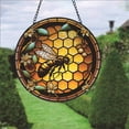 thumbnail image 1 of Mountain Wilderness Stained Glass Jigsaw Puzzle Suncatcher, Round Acrylic Window Hanging Decor, Unique Shape 126 Pieces Flower Butterfly Nature Puzzle with Chain, 1 of 9