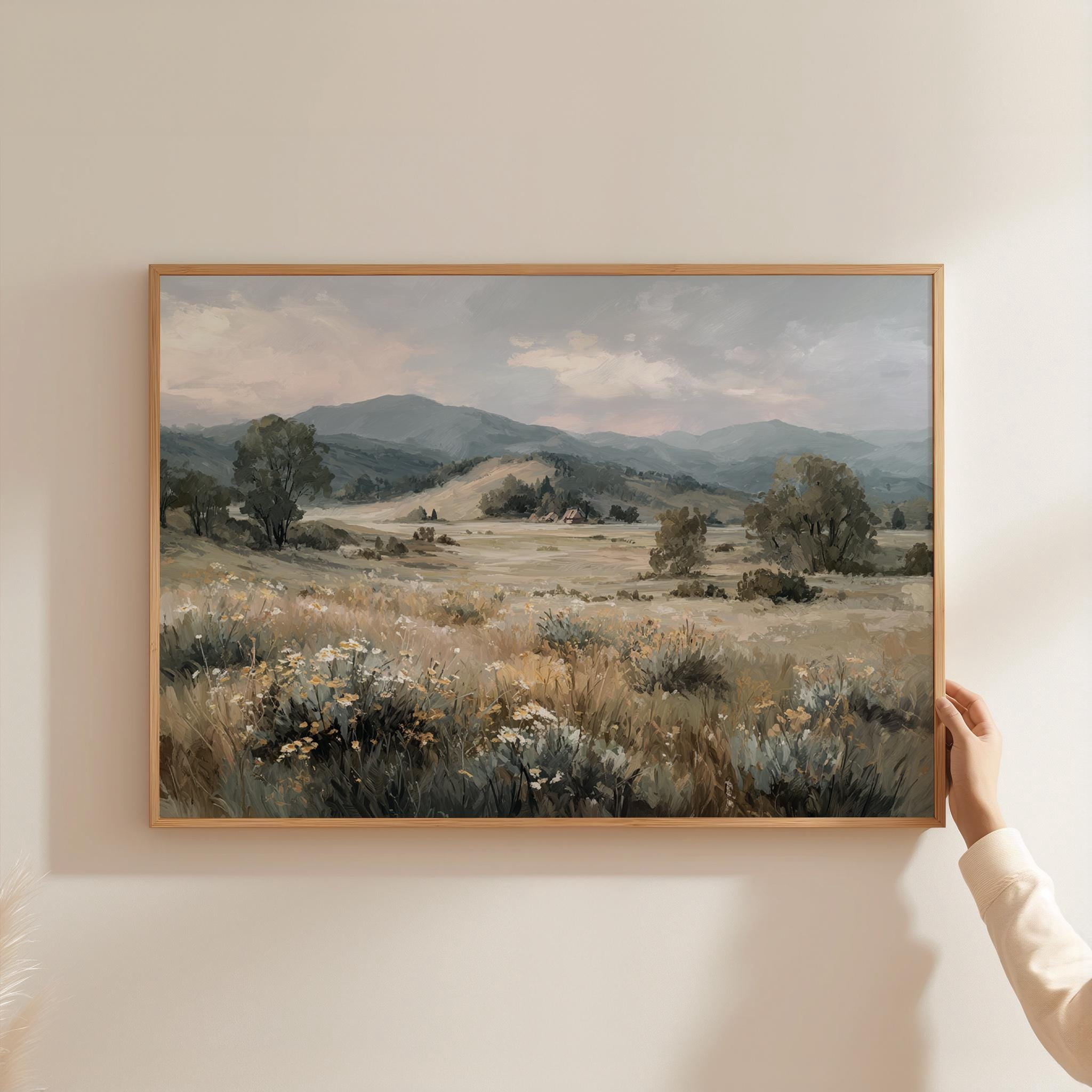 Mountain Wildflower Field And Landscape Muted Countryside Neutral ...