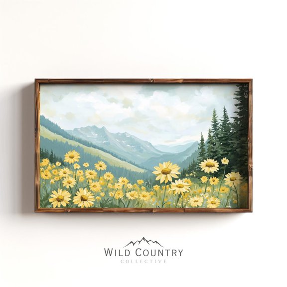 Mountain Wildflower Landscape Painting Forest Pine Tree Outdoor Poster