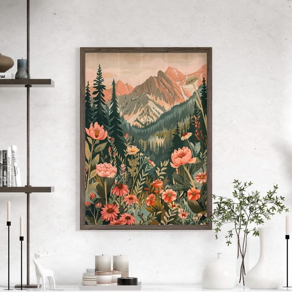 Mountain Wildflower Landscape Wall Art, Colorful Nature Decor, Unframed Paper Print Size 8x12