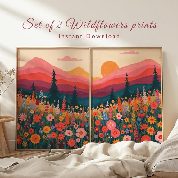 Mountain Wildflower Prints, Colorful Nature Botanical Landscape Wall Art - Walmart.com