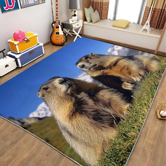 Mountain Wildlife Area Rugs, Landscape Animal Carpet, Washable Non Slip Low Pile Soft Rug for Living Room Bedroom Apartment Dining Room Home Decor Mat 5x8ft