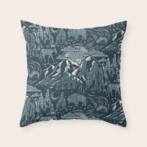 Mountain Wildlife Landscape Slate Velvet Throw Pillow Cover, Two-Sided Print, Cover Only, No Insert