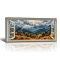 thumbnail image 1 of Mountain Window Canvas Wall Art - Gold Green Nature Pictures Landscape Paintings, Modern Canvas Prints Horizontal Artwork for Living Room Bedroom Home Decor, 1 of 7