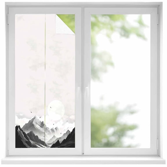 Mountain Window Privacy Film, Eagle Sky Cloud Black and White Landscape Static Cling UV Sun Blocking Heat Control Window Tint Day and Night, Non-Adhesive One Way Windows Privacy Cover 19.6''x39.3''