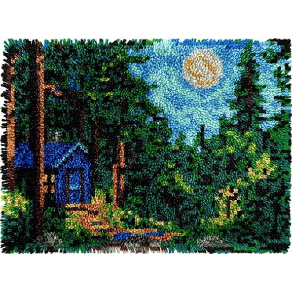 Mountain Wood House Easy DIY Latch Hook Rug Kits DIY Tapestry Crochet Hooking Mat Making Kits With Printed Pattern Canvas Needlework Kits 52x38cm n-97)