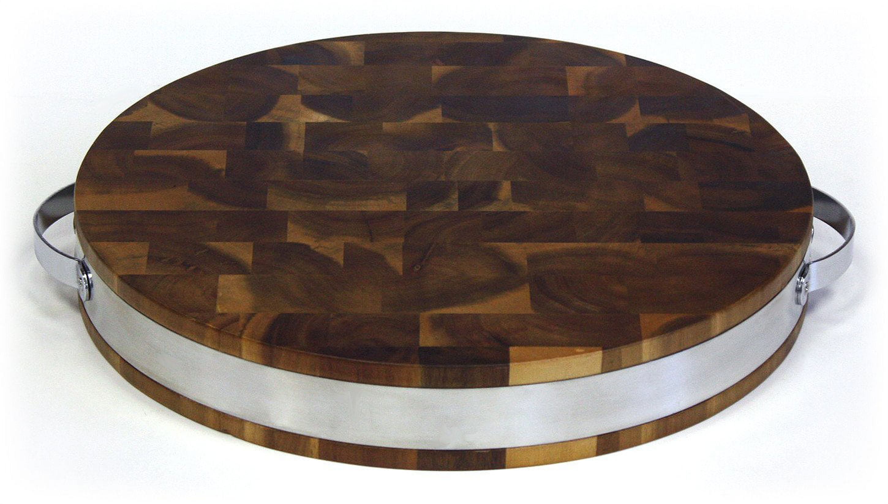 Mountain Woods Brown Extra Thick Acacia Hardwood End Grain Round Cutting Board w/ Stainless Steel Band - 15"