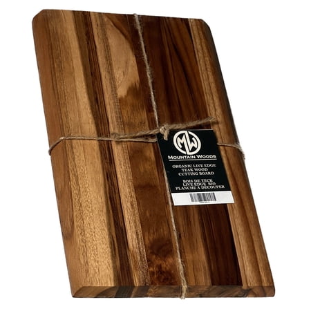 Mountain Woods, Large Brown Hand Crafted Live Edge Teak Cutting Board/Serving Tray | Cheese Board | Chopping board | Charcuterie board | Reversible Butcher Block 15" x 9" x 1" (Maximum 5 Per Order)