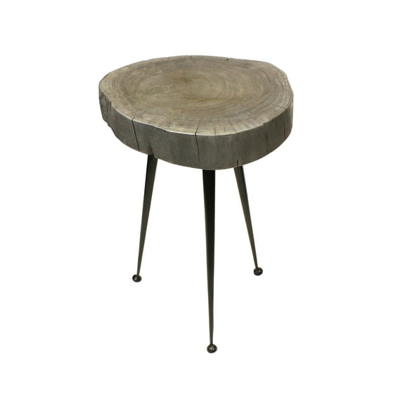 Mountain Woods Live Edge Stool/Side Table Made With Hand Selected Organic Acacia Wood, Modern Grey Finished 15X15X20