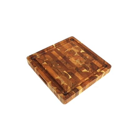 Mountain Woods Natural Brown Organic End-Grain Hardwood Acacia wooden Butcher Block Cutting or serving Board w/Juice groove - 16" x 16" x 2"