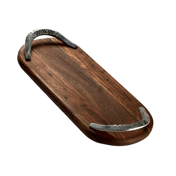 Mountain Woods Serving Tray with unique Metal Handles | Best Serving for Salads, Pasta and Dips | Decorative Tray - 21.5x 9" x 2.5