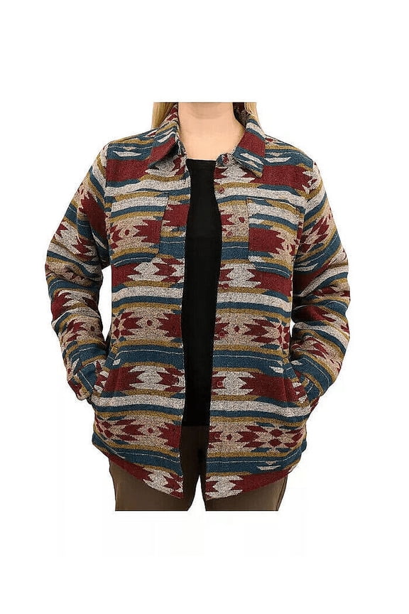 Women's Western Pattern Knit Jacquard Shirt Jacket Polar Fleece Lining MSRP 89.99