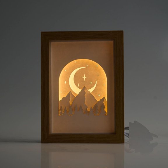 Mountain and Moon 3D Papercut Night Light - Shadow Box Lamp, Home Office Desk Bedroom Decor, Gifts for Women Girlfriend Wife