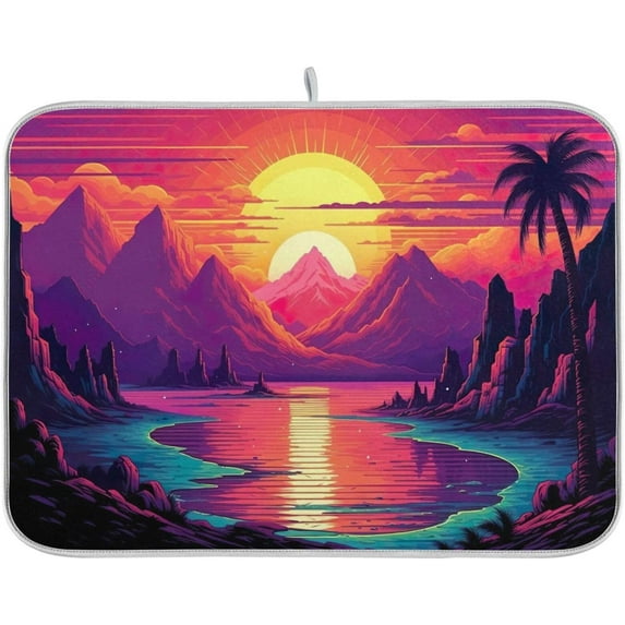 Mountain at Sunset Dish Drying Mat, Absorbent Microfiber Pad Protector For Kitchen Counter Top Mat Dish Drainboard 18x24in Home Decor