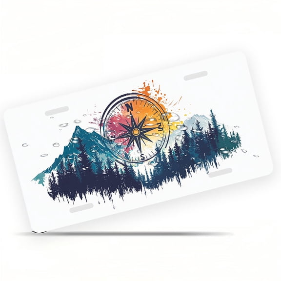 Mountain compass Adventure Funny Personalized License Plate Rust-proof Stainless Steel Metal License Plate Suitable For Men And Women 12.2" x 6.2"