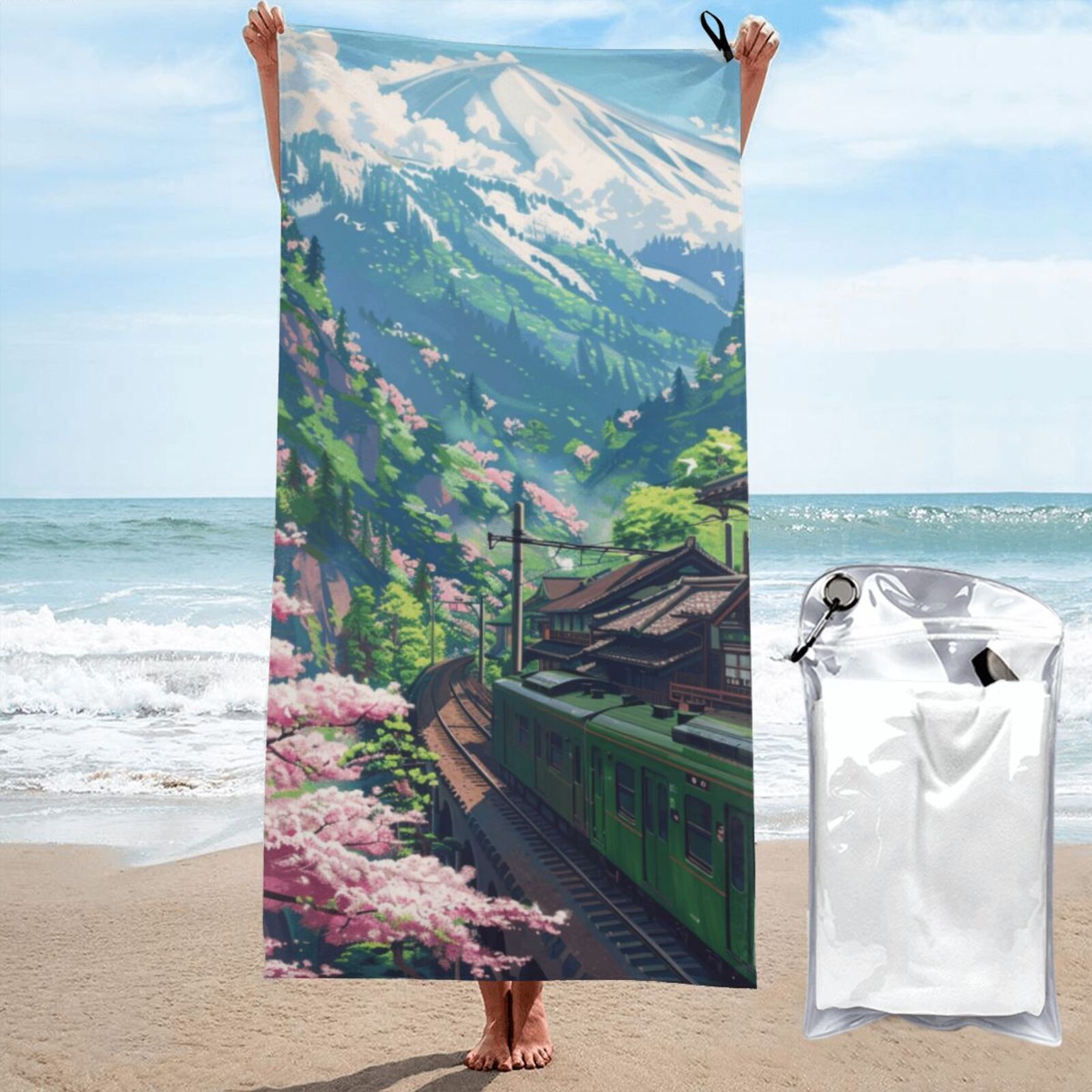 Mountain day art closeup Microfiber beach towel, large sand pool