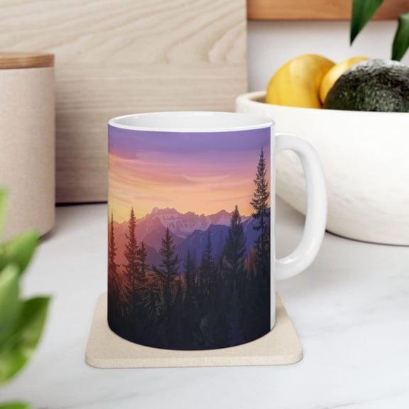 Mountain est Sunrise Large Ceramic Coffee Mug, Colorado Sun Cup, Purple Orange Sky, Outdoors Paradise Vation, Mountain Time.
