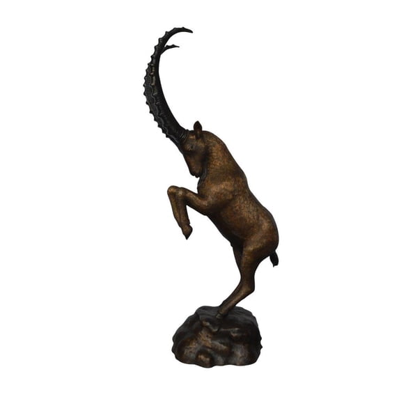 Nifao Mountain goat on hind legs bronze statue – Outdoor Garden Decor Sculpture, 36"L x 16"W x 66"H