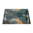 Mountain lake scene PVC meal mat, dining table mat PVC washable woven