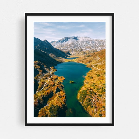 Mountain lakes - Rohrmoos-Untertal Steiermark Austria Photography Landscape Mountain Nature Autumn Scenic Water Travel Poster Black Framed Wall Art Print 5 x 7 inches