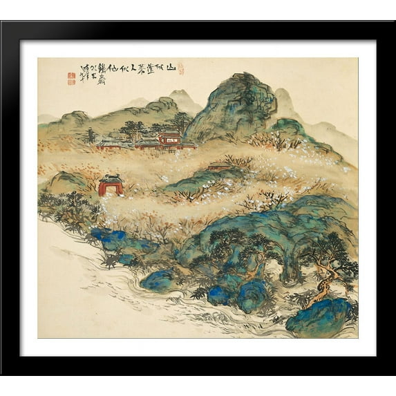 Mountain of Immortals 32x28 Large Black Wood Framed Print Art by Tomioka Tessai
