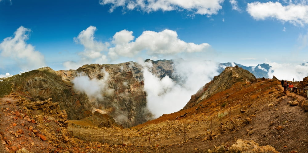 Mountain peak surrounded with clouds Caldera de Taburiente National Park La Palma Canary Islands Spain Canvas Art - Panoramic Images (27 x 9)