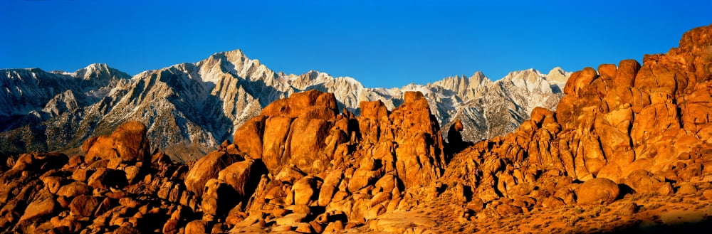 Mountain range Alabama Hills Mt Whitney Californian Sierra Nevada California USA Canvas Art - Panoramic Images (36 x 12)