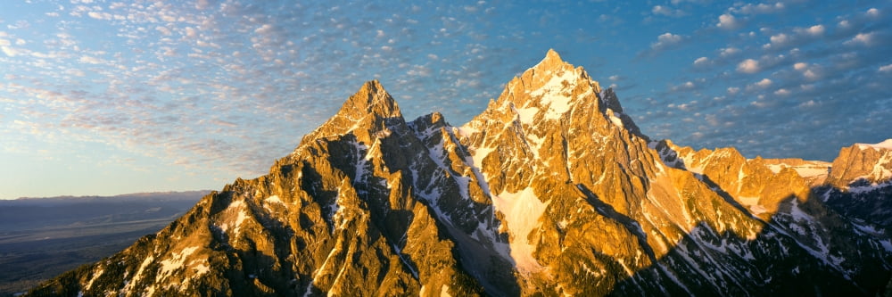 Mountain range at sunrise Teton Range Grand Teton National Park Wyoming USA Canvas Art - Panoramic Images (12 x 36)
