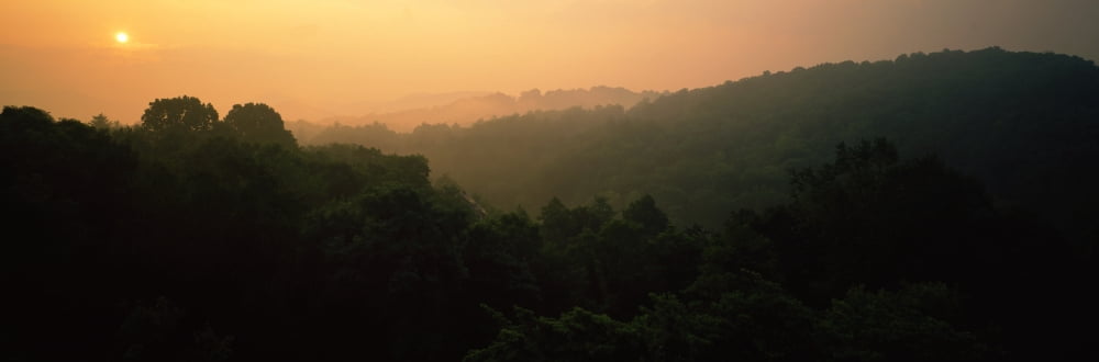 Mountain range at sunset Great Smoky Mountains National Park North Carolina USA Canvas Art - Panoramic Images (36 x 12)