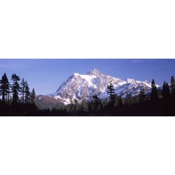 Mountain range covered with snow Mt Shuksan Picture Lake North Cascades National Park Washington State USA Canvas Art - Panoramic Images (36 x 12)