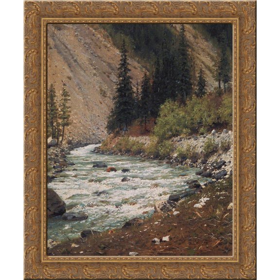 Mountain stream in Kashmir 24x20 Gold Ornate Wood Framed Canvas Art by Vasily Vereshchagin